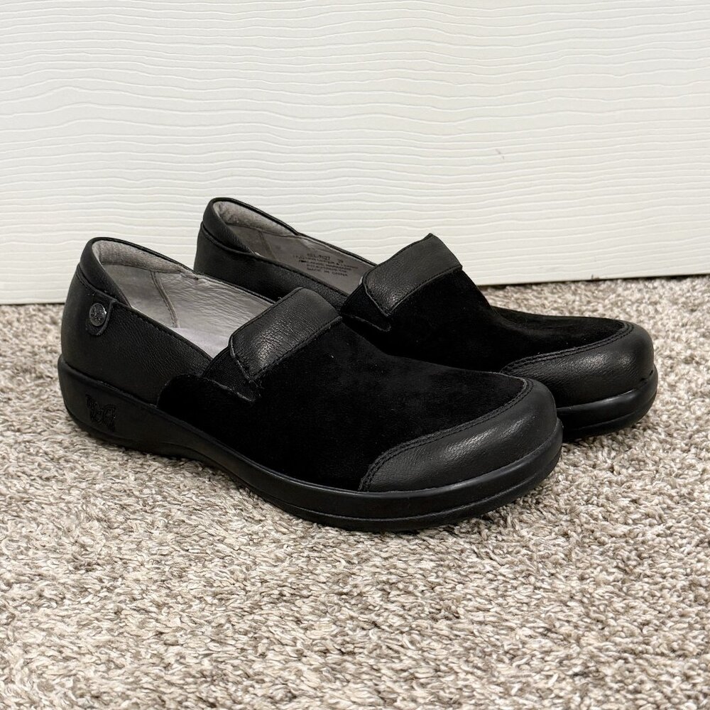 Alegria Black Leather Suede Dream Fit Keli KEL-7627 Slip on Clog Size 39 Nurse